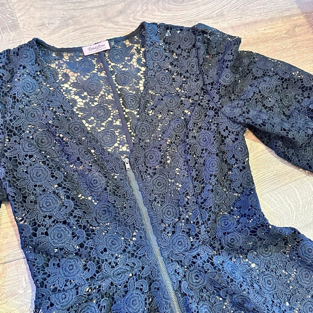 Rebel Love by Elle Rebel Black Lace Midi Dress Bishop Sleeves - Picture 9 of 9